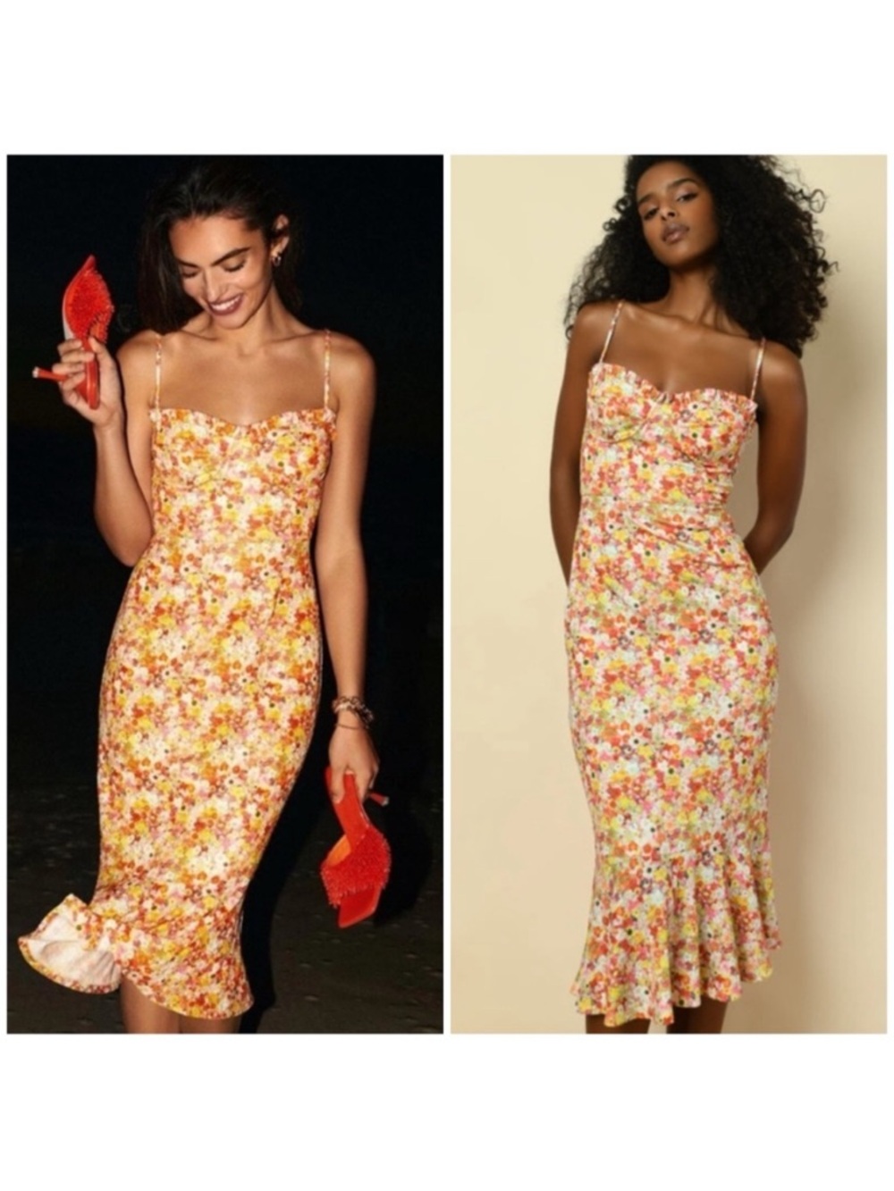 Hutch Selene Floral Bustier Midi Dress Sweetheart in Ditsy Floral Print